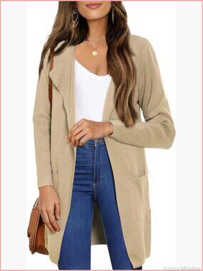Long Sleeve Lapel Open Front Long Cardigan Sweater for Women Fall Winter